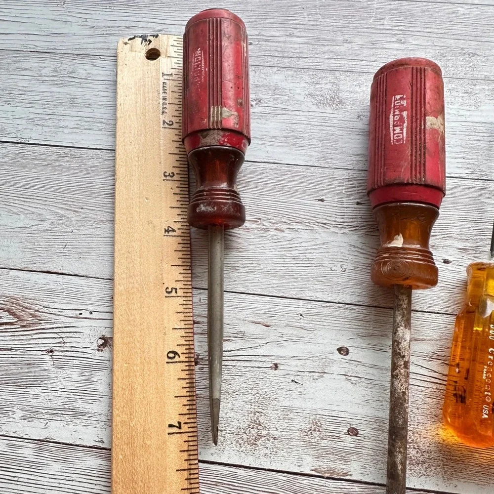 Vintage Screwdrivers Lot Sears Companion Crescent USA Red & Amber Handles Tools‎